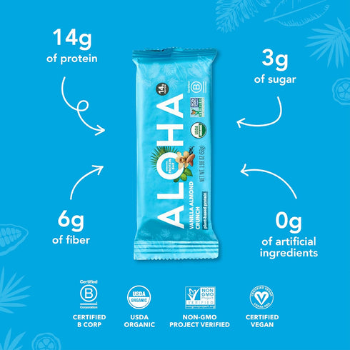 1.98-Ounce (Pack 12) ALOHA Organic Plant Based Protein Bars, Vanilla Almond Crunch, Bars