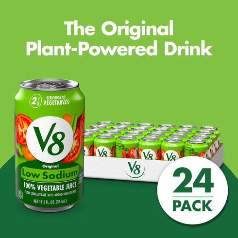 V8 100% 11.5 oz (24 Pack) Low Sodium Original Vegetable Juice, fl Can