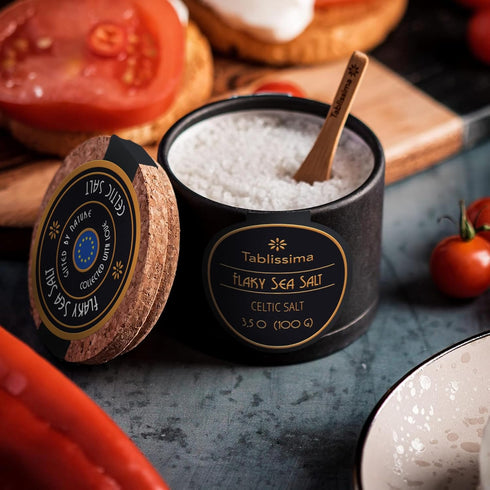 100g Flaky Sea Salt - Celtic Sea - Eco-Friendly Container with Cork Lid - Natural & Gourmet Seasoning
