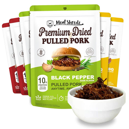 Meat Shredz - Premium Dried Pulled Pork (Variety, 6 Pack) | Gluten