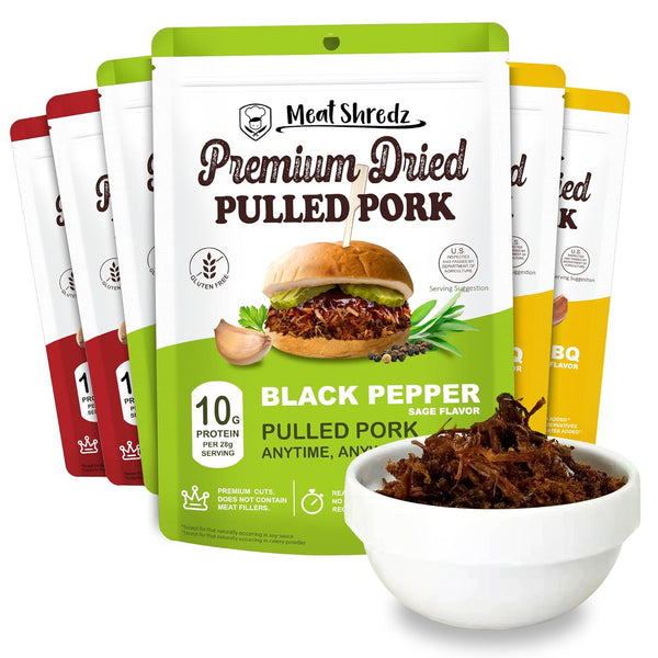 Meat Shredz - Premium Dried Pulled Pork (Variety, 6 Pack) | Gluten