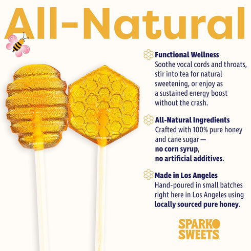 1.5-inch (16 Count (Pack 1), Sparko Sweets Honey Dipper Lollipops, Made in USA, No Artificial Ingredients, No Corn