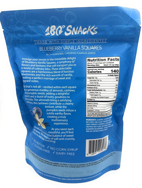 180 15 oz. Snacks, Blueberry Vanilla Squares, with Almonds, Cashews, Pumpkin Seeds