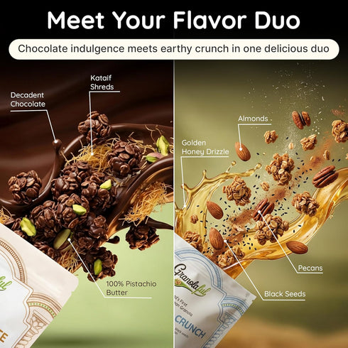 Pack 9oz (2-Pack) Granolaful Variety Dubai Chocolate Cereal & Original Mediterranean Crunch | Real Ingredients