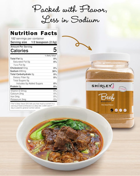 30+ 1lb Shirley J Rich Beef Bouillon Powder, Multi-Use Soup Base & Lower Sodium Bouillon Replaces Cartons of Broth