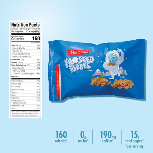 30 oz Malt-O-Meal Frosted Flakes Breakfast Cereal, Family Size, Resealable Bulk Bag