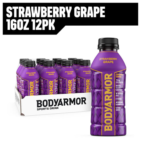 16 Oz (12 Pack), BODYARMOR Sports Drink, Strawberry Grape, Electrolyte Drink Hydration, Fl Bottles Flavored Coconut