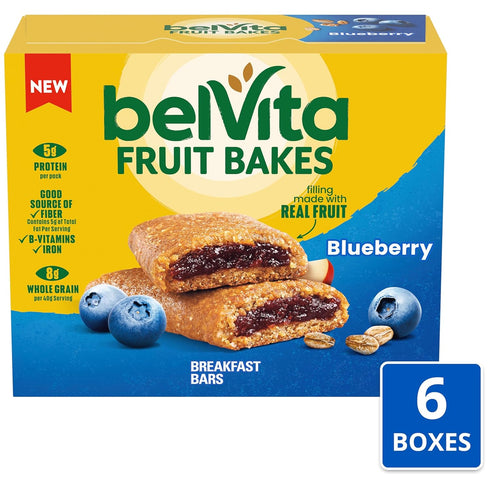 6 5 Packs (2 Pack) belVita Fruit Bakes, Blueberry, Soft Baked Breakfast Bars, Boxes of Fruit Bars Per