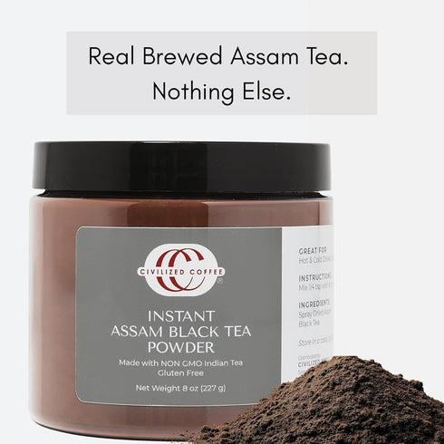 8 oz (Pack 3) Civilized Coffee Instant Assam Black Tea Powder For Hot Tea, Iced Tea & Baking, Jars