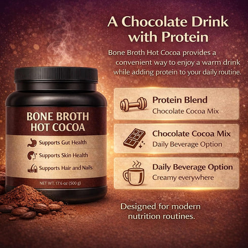 17.6oz/500g (1) Bone Broth Hot Cocoa, Grass-Fed Beef Bone Broth & Collagen Blend with Cocoa Powder