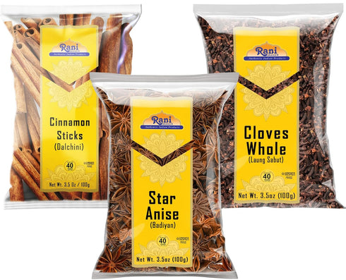 3.5oz (100g) Pack 3 Rani Cinnamon Sticks, Star Anise & Whole Cloves of ~ Perfect for Baking, Cooking & Beverages ~ All