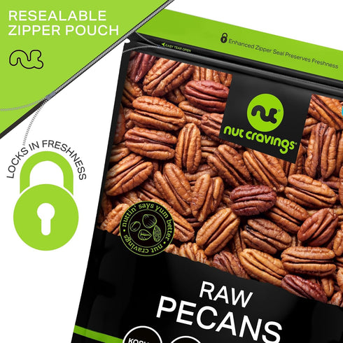 (32oz 2 LB) Packed NUT CRAVINGS - Raw Pecans Halves & Pieces, Unsalted, Shelled, - Bulk Nuts Fresh in Resealable Bag