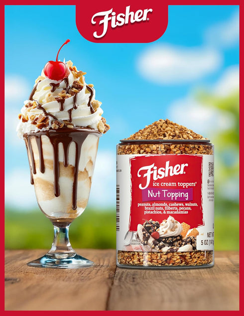 5 oz, Filberts, Fisher Mixed Nuts Ice Cream Topping, Peanuts, Almonds, Cashews, Walnuts, Brazil Nuts, Pecans