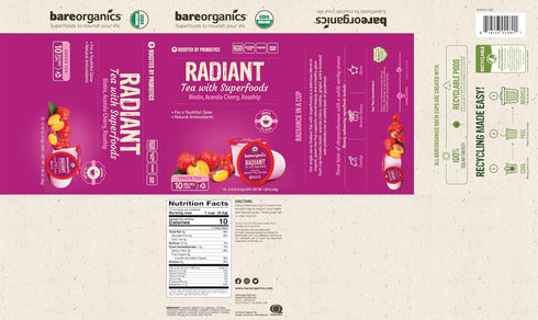 BareOrganics Radiant Tea Pods with Superfoods & Probiotics, USDA Organic, Vegan, Non-GMO, 10ct