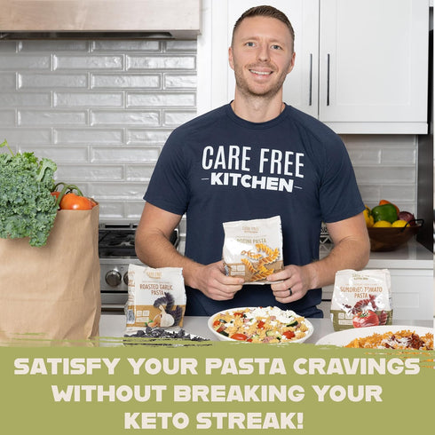 3-Pack (8 oz. 20g 2g 26g Care Free Kitchen Rotini Keto Pasta Noodles Variety Bags) Plain, Sundried Tomato, Roasted