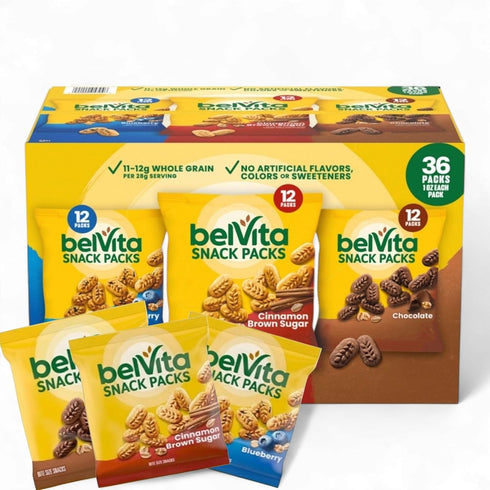 MOOCHI Belvita- Snack Packs Variety Pack 36 Count (Blueberry, Cinnamon Brown Sugar, Chocolate)