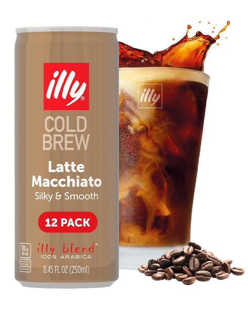 100% 8.45oz, 6 Pack illy Ready To Drink, Latte Macchiato Cold Brew Coffee Cans, Arabica, Premium Italian Coffee