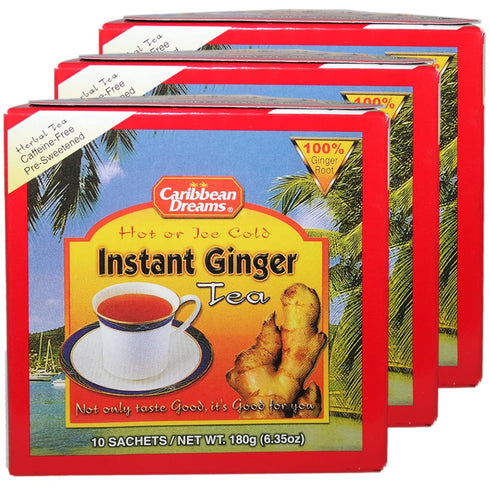 Caribbean Dreams Instant Ginger Tea, Sweetened, 18g (Pack of 3) - Total