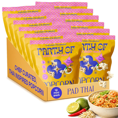 Party of Pad Thai Popcorn Flavored Gluten-Free Snack Made from Veggie Ingredients,