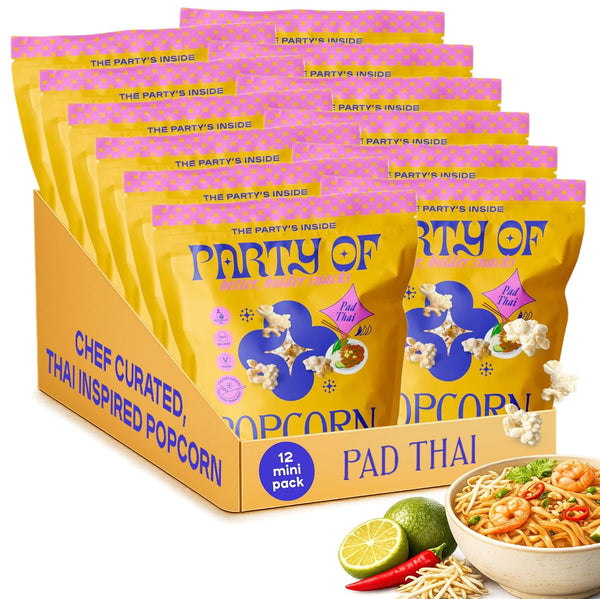 Party of Pad Thai Popcorn Flavored Gluten-Free Snack Made from Veggie Ingredients,