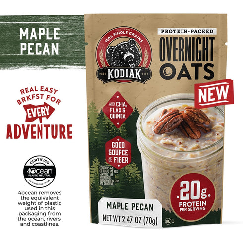 20g (Pack 9 Kodiak Cakes Maple Pecan - Overnight Oats with Protein, High Fiber Breakfast of Pouches)