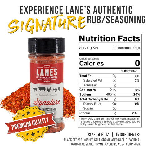 4.6 oz Lane's Signature BBQ Seasoning Rub, - All-Purpose BBQ Rub for Smoking, Grilling & Cooking - All Natural, Gluten