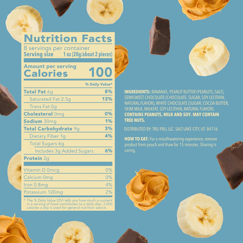 Frozen 8 Tru Fru, Bananas Peanut Butter Dark Chocolate, Ounce