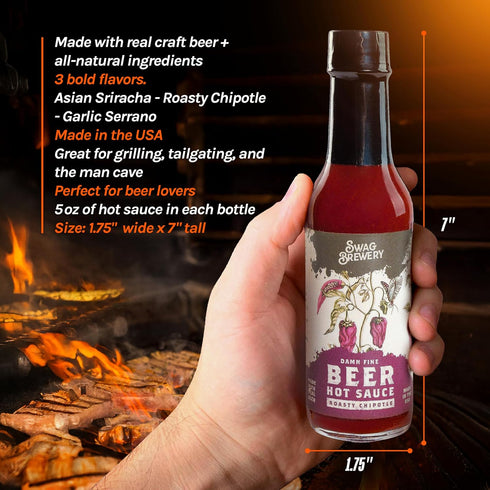 3-pack Set, Beer-infused Hot Sauce Variety (Includes Asian Sriracha, Garlic Serrano, & Roasty Chipotle) - Craft Beer