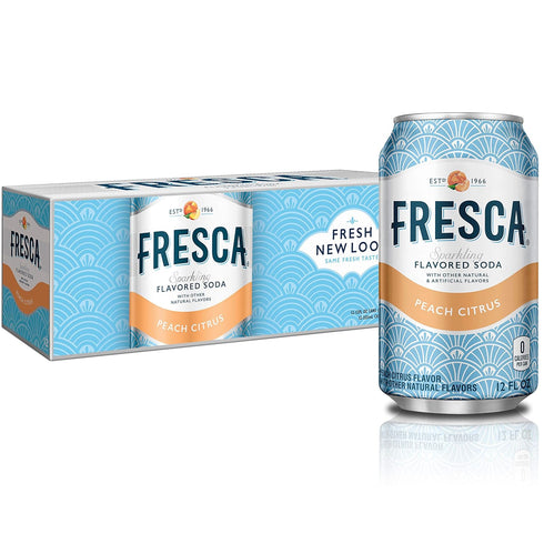 Fresca 12 oz, 12 Pack Peach Soda Sparkling Flavored Soft Drink Zero Calorie and Sugar Free, fl
