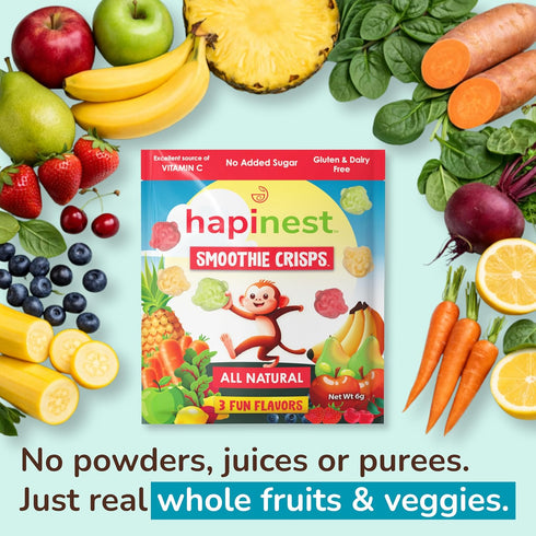 3 12 Pack 3 Hapinest Smoothie Crisps - Freeze-Dried Fruit & Veggie Snacks for Kids Ages Years and Up, Free From Added