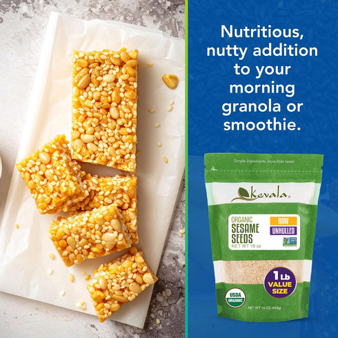1 lb, 16 oz Kevala Organic Raw Sesame Seeds (Unhulled) - Gluten Free Seeds for Preparing Healthy Snacks, Ingredient
