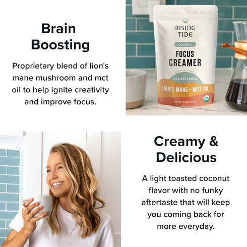 Rising Tide Organic Mushroom Superfood Creamer - Coconut Milk Powder with Lions Mane, Plant Based, 38 Servings