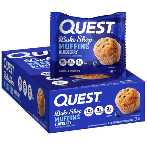 Quest Bake Shop Blueberry Muffins - 10g Protein, 2g Net Carbs, 2g Sugar, 8 Count