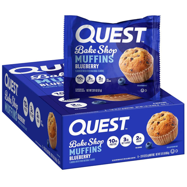 Quest Bake Shop Blueberry Muffins - 10g Protein, 2g Net Carbs, 2g Sugar, 8 Count