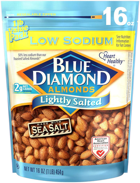Blue Diamond Almonds Low Sodium Lightly Salted Snack Nuts, 16 Oz Resealable