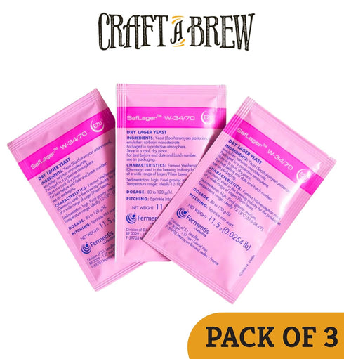 Craft A Brew - SafLager W-34/70 Yeast - German Lager Dry Yeast - For Craft Lagers - Ingredients for Home Brewing - Beer Making Supplies - 3 Pack