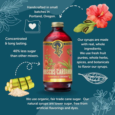 12 oz 12 (Pack 1) Portland Syrups Hibiscus Cardamom Syrup - Craft Exquisite Cocktails, Mocktails, Tea, Soda, Coffee