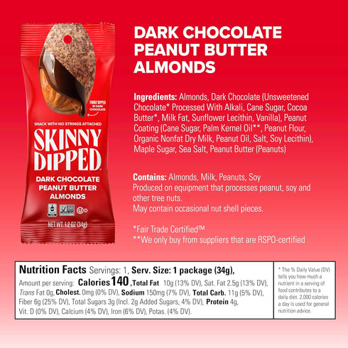 Pack, 1.2 (Pack 15) SkinnyDipped Snack Attack Almond Variety Chocolate Covered Almonds, Low Sugar, Gluten Free, Healthy