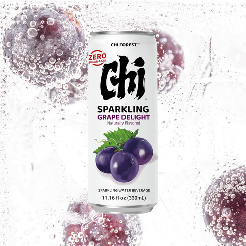11.16 oz (Pack 12) CHI FOREST Sparkling Water Beverage, Peach & Grape drinks, Zero Sugar or Artificial Flavor, fl Cans