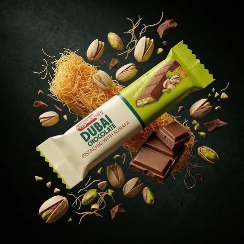 Generic (Pack 6) 27g 0.35 lbs 24 Mini Dubai Chocolate of - Kunafa Pistachio Bars, Each, Total Perfect for Gifting