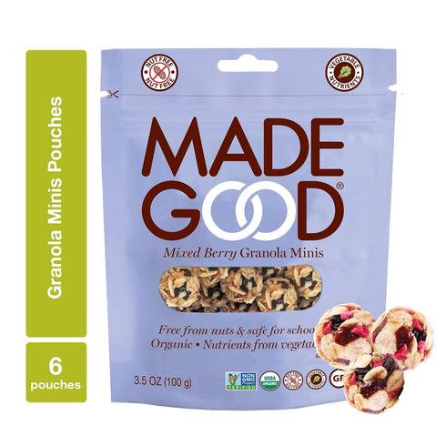 MadeGood Mixed Berry Granola Minis, USDA Certified Organic, Gluten Free & Non-GMO,