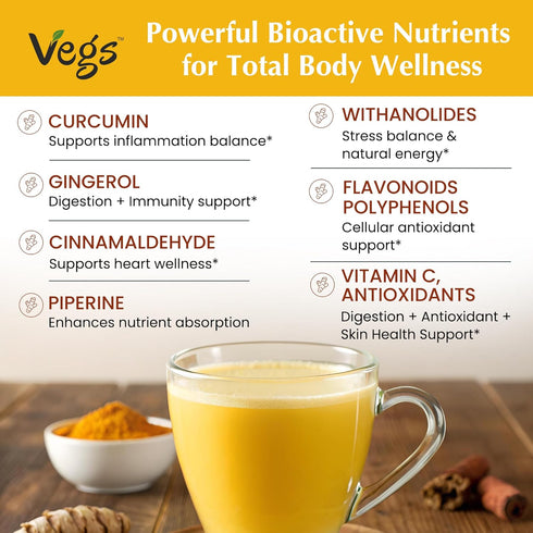10 4 oz Vegs Turmeric Golden Milk Powder - Ayurvedic Super Spice Mix Golden Milk Latte with Organic Turmeric, Ginger