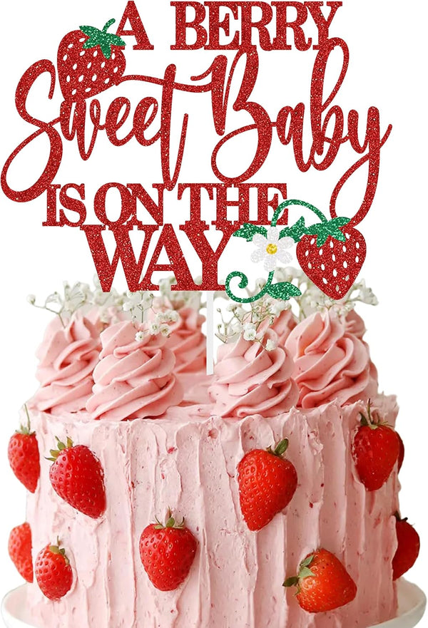 Gankbite A Berry Sweet Baby Is On The Way Cake Topper Glitter Strawberry