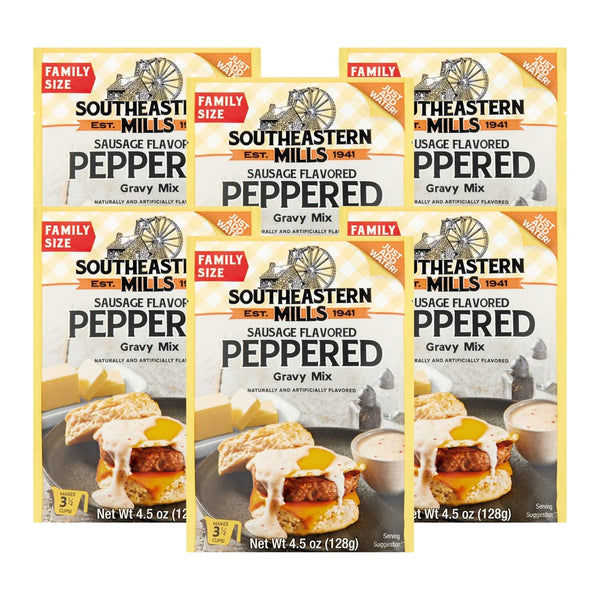 Southeastern Mills Gravy Mix, Sausage Flavored Peppered Gravy Mix, Just Add Water, Family Size,