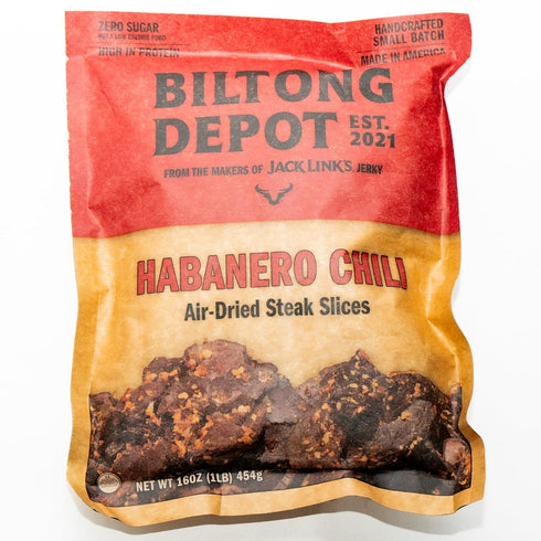 1lb (16oz) Biltong Depot Habanero Chili Biltong Slices - | Air-Dried Beef Jerky Snack | High Protein | Paleo & Keto