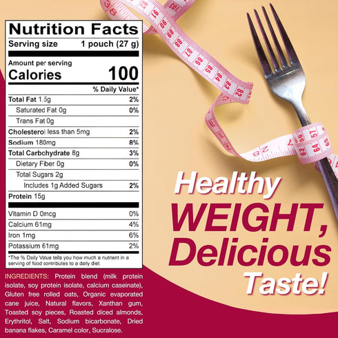 ProtiDIET High Protein Banana Nut Instant Oatmeal - Gluten Free, Low Sugar, 7 Packets