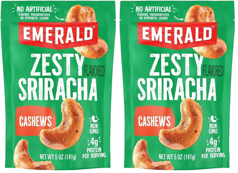 Emerald Nuts Sriracha Seasoned Cashews (2-Pack) | 5 Oz Resealable Bag |