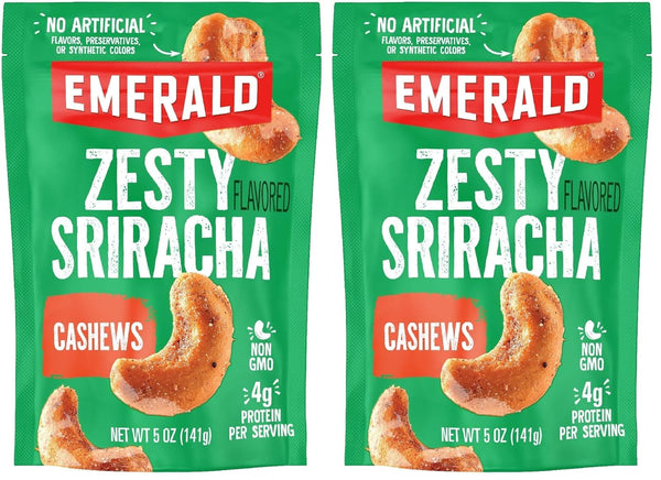 Emerald Nuts Sriracha Seasoned Cashews (2-Pack) | 5 Oz Resealable Bag |