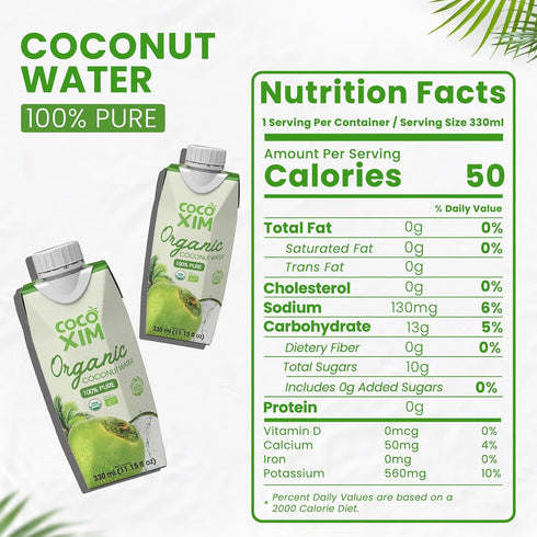 11 oz (Pack 12) 100% COCOXIM Ready to Drink Organic Coconut Water - of | Zero Added Sugar| Natural & Fresh