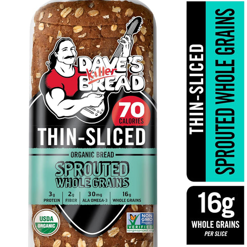 20.5 oz Dave's Killer Bread Sprouted Whole Grains Thin-Sliced, Whole Grain Organic Bread, Loaf